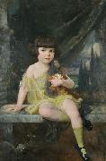 Douglas Volk, Young Girl in Yellow Dress Holding her Doll,
